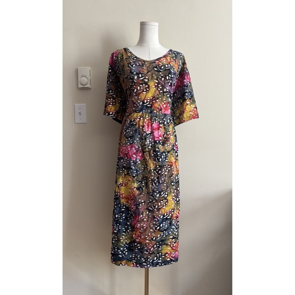 Ulla Popken 24 26 Dress Plus Size 3X Pullover Stretch Floral Rainbow Cotton